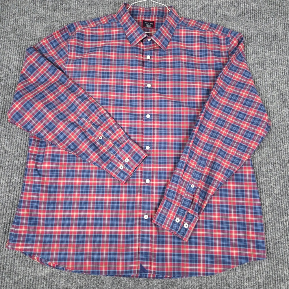 UNTUCKit‎ Men's XXXL Red Blue Plaid Wrinkle Free Long Sleeve Button Down Shirt